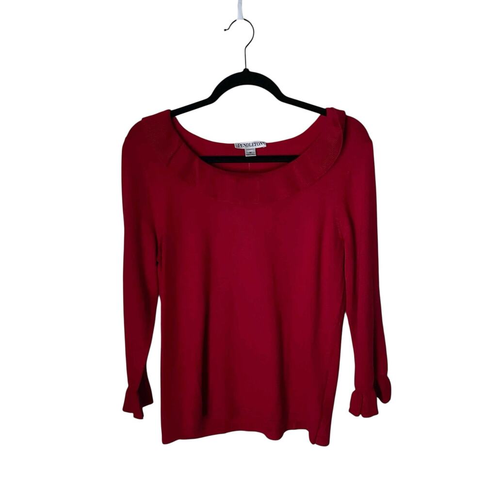 NWT Women's Pendleton Ruffle Neck Sweater Red Knit Silk Cashmere Blend Size M